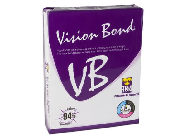 Vision Bond Papel Multifuncional tamaño Carta, Blancura de 94%. Caja con 10 paquetes de 500 hojas