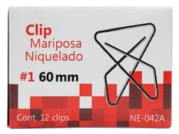 Clip Tipo Mariposa Nextep Niquelado, #1, 60mm, 12 Clips. - imagen 1