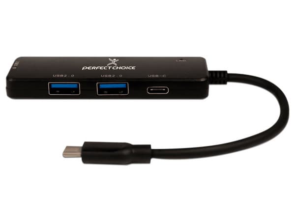 Hub USB-C Perfect Choice PC-171652 de 3 puertos USB-A y 1 puerto USB-C, Color Negro.