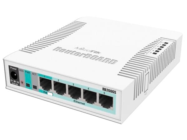 Switch MikroTik RB260GS, 5 puertos 10/100/1000Mbps, 1 Puerto SFP, PoE.