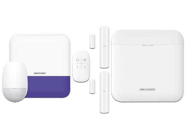 Kit de Alarma Hikvision AX PRO GSM, Incluye 1 Hub con batería de Respaldo, Sensor PIR, 2 Conectores Magnéticos, 1 Control Remoto, 1 Sirena Inalámbrica Exterior, Color Blanco.