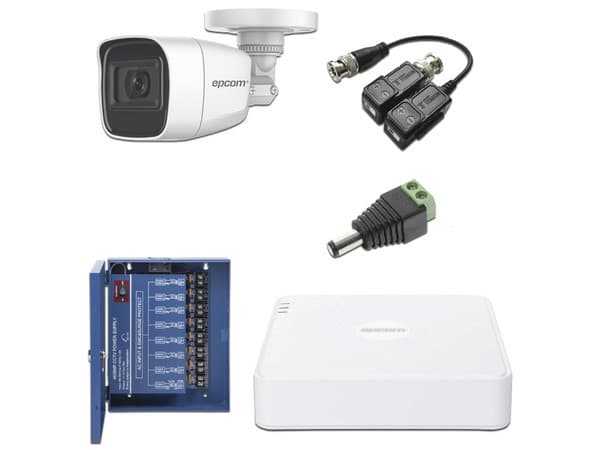 Kit de Videovigilancia Epcom KESTG8T8BG/A con DVR de 8 Canales 1080P, H.265+, 8 Cámaras de Vigilancia Tipo Bala de 2MP, Transceptores y Fuente de Poder.