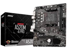 T. Madre MSI A520M-A PRO, Chipset AMD A520,Soporta: AMD Ryzen 3ra, 4ta y 5ta Generación, Socket AM4,Memoria: DDR4 4600+/ 3200/ 2133 MHz, 64GB Max,Integrado: Audio HD, Red, USB 3.0, SATA 3.0, M.2,Micro-ATX, Ptos: 1xPCIEx16, 1xPCIEx1 - imagen 1