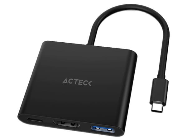 Adaptador 3 en 1 Acteck Shift Plus AH445, USB-C a HDMI y USB 3.0.