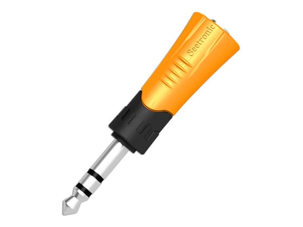 Adaptador de Audio Seetronic MP3-MJF de Conector 1/4 a Jack de 3.5mm, Estéreo. Color Amarillo.