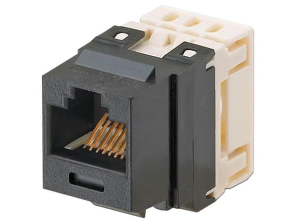 Conector Jack Estilo 110 (de Impacto), Tipo Keystone, Categoría 6, de 8 posiciones y 8 cables, Color Negro.