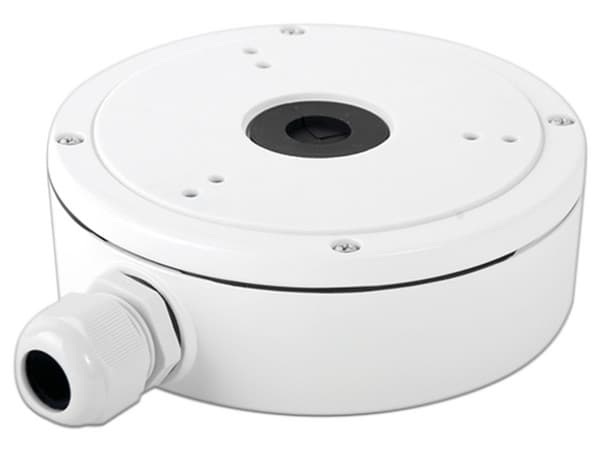 Caja de Conexiones HIKVISION DS-1280ZJ-M de Exterior con Tapa para Cámaras Tipo Eyeball y Turret, IP66, Color Blanco.