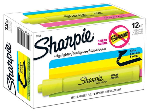Resaltador amarillo Sharpie con paquete de 12 piezas