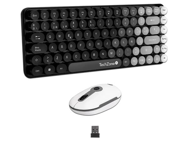 Kit Teclado Y Mouse Techzone Gradient Black Conexión Inalámbrica Con 85 Teclas Y Mouse Con 4 Botones DPI 1600 Color Negro.
