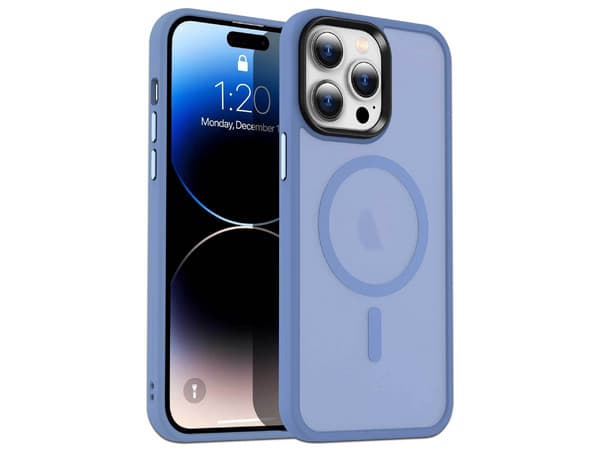 Funda TEKKU Matte Style para iPhone 15 PRO MAX, Transparente Azul, Compatible con MagSafe.