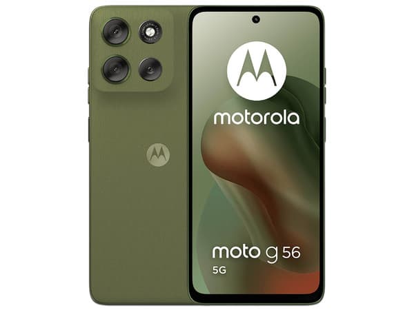 Smartphone Motorola Moto G56 5G: 
Procesador MediaTek Dimensity 7060 (hasta 2.6 GHz), 
Memoria RAM de 8GB, Almacenamiento de 256GB, 
Pantalla LED Multi-Touch de 6.7" FHD+, 
Bluetooth, Wi-Fi, 5G, 
Cámara principal de 50MP, 
Android 15, Color Verde.
