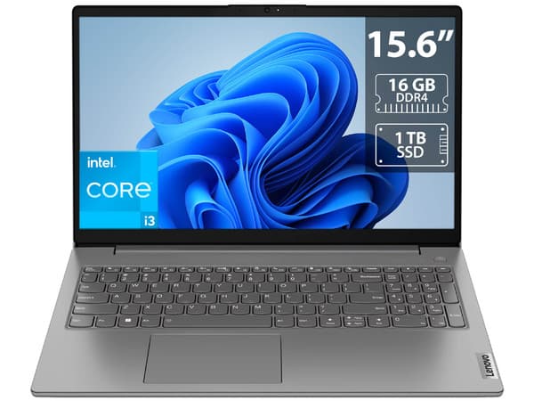 Laptop Lenovo V15 G4: Procesador Intel Core i3 1315U (hasta 4.5 GHz), Memoria de 16GB DDR4, SSD de 1TB, Pantalla de 15.6" LED, Video UHD Graphics, S.O. Windows 11 Home (64 Bits).