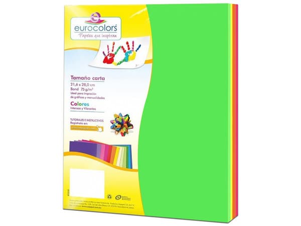 Papel cortado Eurocolors EC0100 tamaño Carta, 100 piezas. Colores Variados.