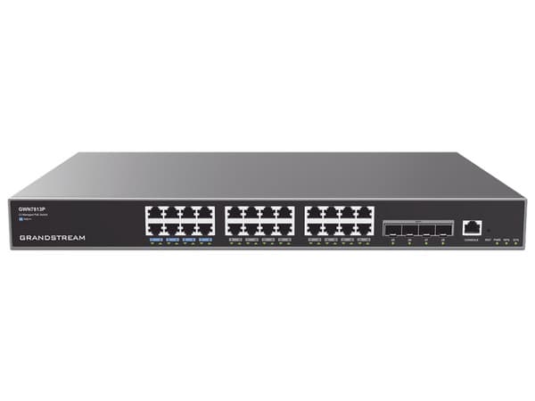 Switch Capa 3 PoE Plus Administrable con 24 puertos 10 100 1000 Mbps y 4 puertos SFP Plus de 10 Gigabits. Potencia PoE hasta 360W. Compatible con GWN Cloud.