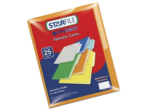 Folder MAPASA BITONO, Tamaño Carta, Color Naranja, Paquete con 25 piezas.
