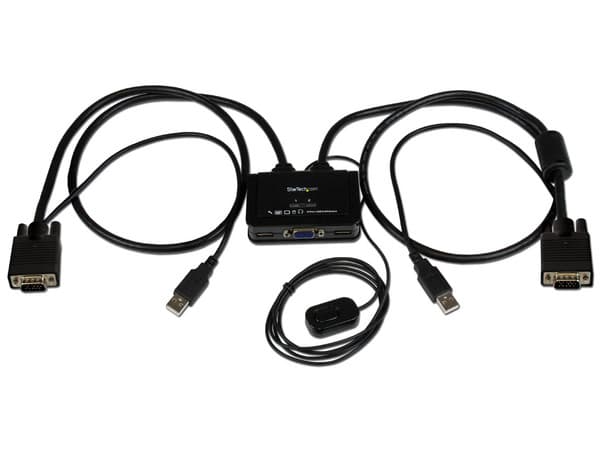 Switch Conmutador KVM de Cable con 2 Puertos VGA USB Alimentado por USB con Interruptor Remoto