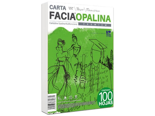 Papel Facia Opalina, Carta Blanca, Caja con 100 Hojas.