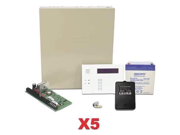 Kit de 5 Paneles de Alarma Honeywell VISTA48, Incluye 5 Teclados Alfanuméricos con receptor RF, 5 Baterías de 4.5Ah y 5 Transformadores de 16V.