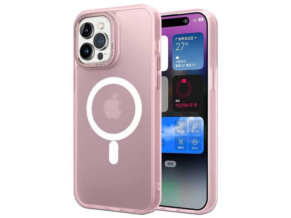 Funda TEKKU Matte para iPhone 15 PRO MAX, Transparente Rosa, Compatible con MagSafe.