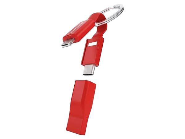Cable de Datos 5 en 1 Vonmahlen, USB-A, USB-C, Lightning y MicroUSB. Color Rojo.