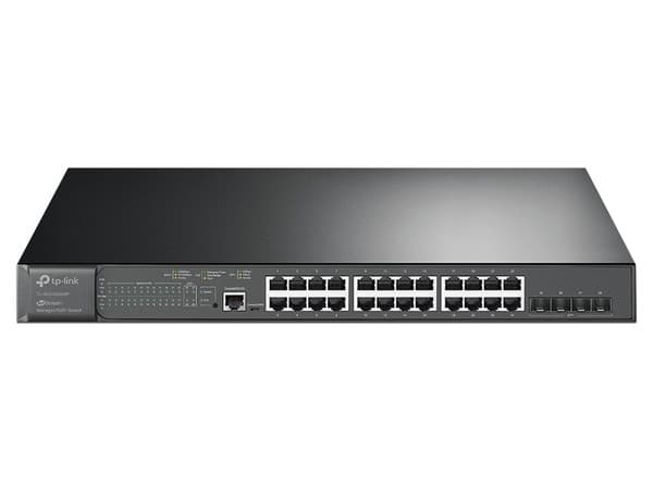 Switch TP-Link JetStream de 24 Puertos 10/100/1000 Mbps, 4 puertos 10GE SFP, PoE. Administrable.