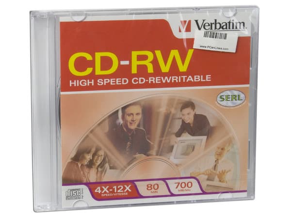 CD-RW Verbatim de 700MB, 80Min., 12X, Caja Slim, 1 pieza.