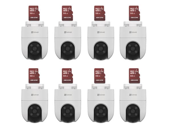 Kit de Cámaras EZVIZ CS-H8C/KM8, Incluye 8 Cámaras EZVIZ CS-H8C de 2MP y 8 Tarjetas MicroSD Hiksemi HS-TF-E1/32G de 32GB.