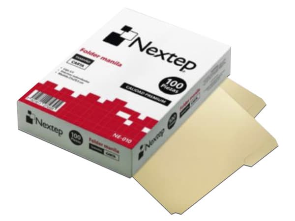 Folder de manila Nextep NE-010 de tamaño carta, color amarillo. Paquete con 100 piezas