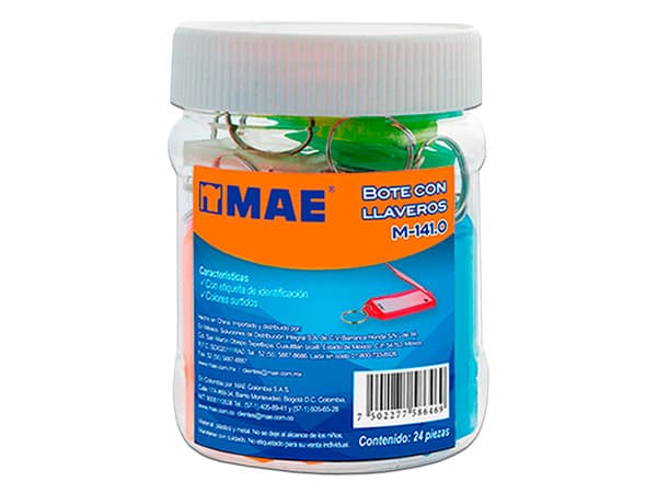 Bote Mae con 24 Llaveros, Colores Surtidos.
