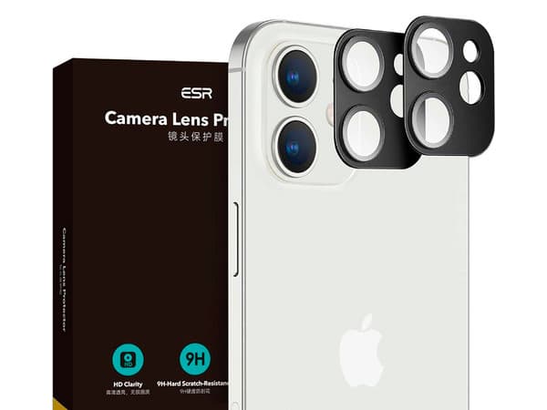 Mica Vidrio ESR protectora de cámara, para iPhone 12. (2 piezas). Color Negro.