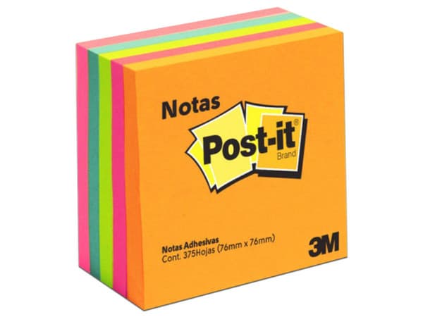 Notas adhesivas 3M Post-It neón, 3x3 pulgadas con 5 Blocks de 75 hojas
