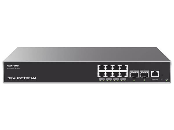 Switch Grandstream GWN7811P con PoE+, 8 Puertos Gigabit y 2 SFP+. Color Gris.