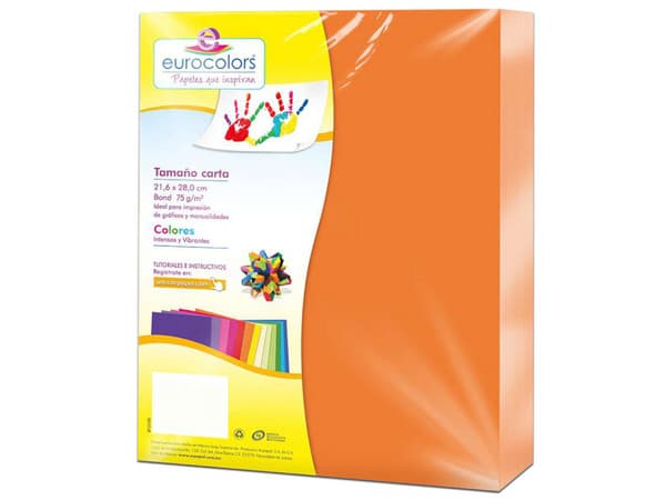 Papel cortado Eurocolors EC0004 tamaño Carta, 100 piezas. Color Naranja.