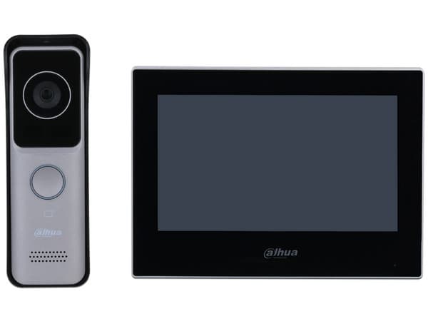 Kit de Videoportero Dahua DHI-KTW02, Frente de Calle con cámara de 2MP (1920 x 1080), Monitor Multi-Touch de 7", Wi-Fi, PoE.