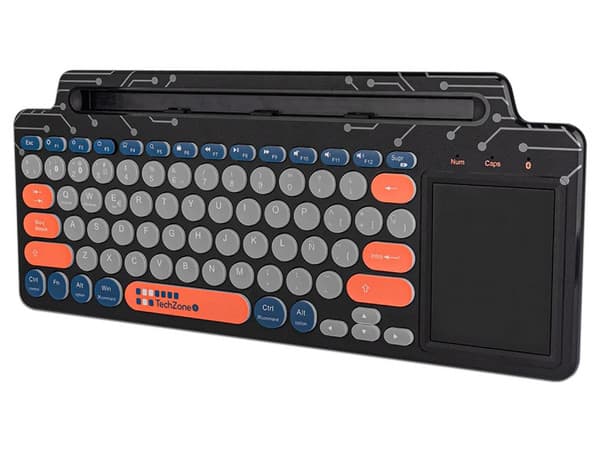 Teclado Techzone Cyber Conexión Inalámbrica Dual Con TouchPad Bluetooth Color Negro Con Naranja Y Azul.