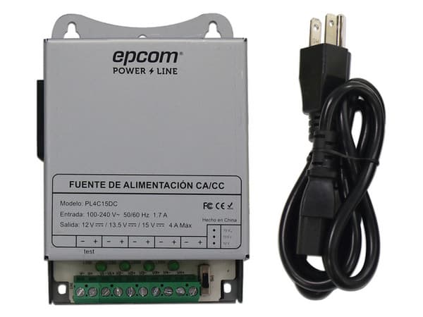 Fuente de Poder Metálica Epcom de 12 Vcc / 13.5 Vcc / 15 Vcc  para 4 Cámaras, 4 A.