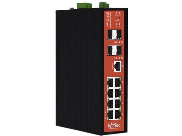 Switch Industrial Administrable Wi-Tek WI-PMS312GF-I de 8 puertos 10/100/1000 Mbps y 4 puertos SFP, PoE, Color Negro.