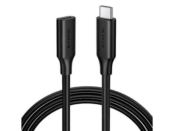 Cable Ugreen de USB-C Macho a USB-C Hembra, 1metro, Soporta hasta 100W para Carga Rápida. Color Negro.