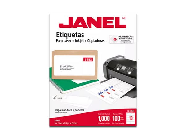 Etiquetas Janel Laser J-5163, 51mm x 102mm, C/250.