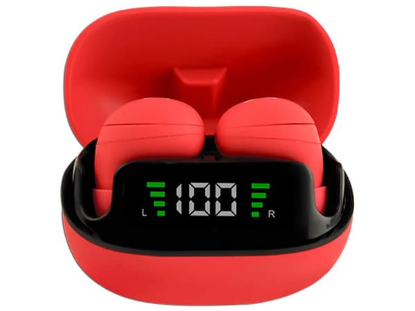 Audífonos Perfect Choice Mini Tinybeats con display, TWS, Bluetooth, Color Rojo