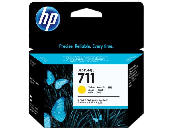 Pack de ahorro de 3 cartuchos de tinta HP 711, Amarillo, Modelo: CZ136A.