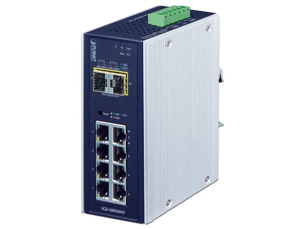Switch Administrable Planet Technology IGS-10020MT de 8 Puertos Rj45 mas 2 Puertos SFP, 10/100/1000 Mpbs, IP30.