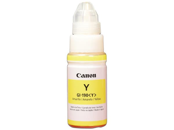 Botella de Tinta Canon GI-190 Y (0670C001AB): Color amarillo, compatible con impresoras PIXMA G1100, G2100 y G3100