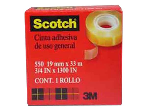 Cinta Scotch 3M 550, 19mm x 33m, Transparente, Adhesiva, 1 Pieza.