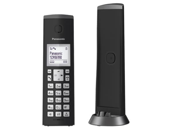 Teléfono Inalámbrico Panasonic, KX-TGK210MEB, con Identificador de llamadas, modo eco, Directorio Telefónico, Botón para Intercom, Color Negro.