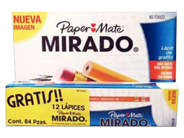 Lápiz de Grafito Paper Mate MIRADO, Mina HB2, con Goma de Borrar. Caja con 72 Piezas más 12 de Regalo (Total 84 Piezas)