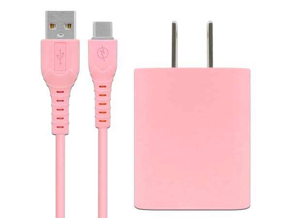 Cargador de Pared BRobotix de Carga Rápida, 2.1A, Incluye Cable USB-A a USB-C. Color Rosa.