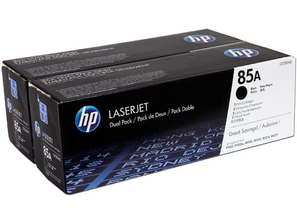 Pack de 2 cartuchos de tóner HP 85A, Negro Laserjet Original (CE285AD).