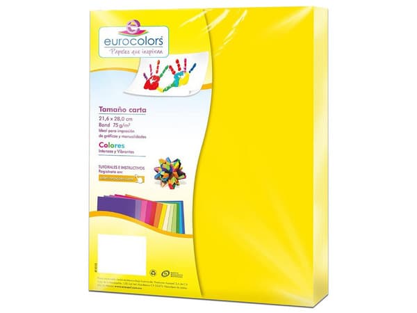 Papel cortado Eurocolors, tamaño Carta, color amarillo, paquete con 100 piezas.