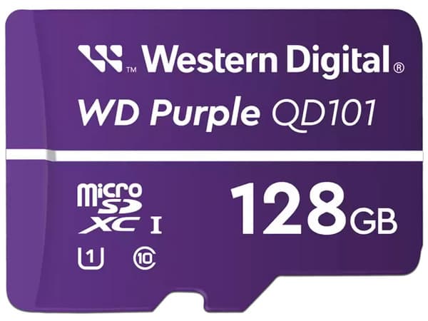 Memoria MicroSDXC Western Digital Purple SC QD101 de 128GB, UHS-I U1, Clase 10, para Cámaras de Seguridad.